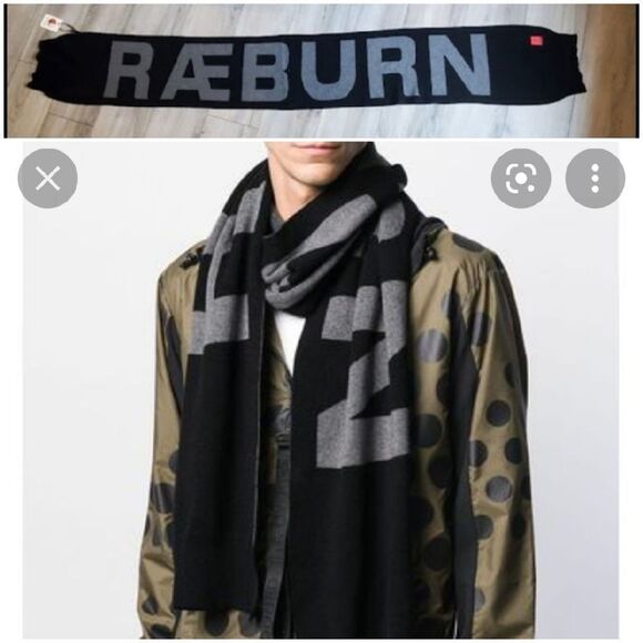 Positively Conscious Raeburn Knitted black cashmere blend Logo Scarf - Picture 1 of 9